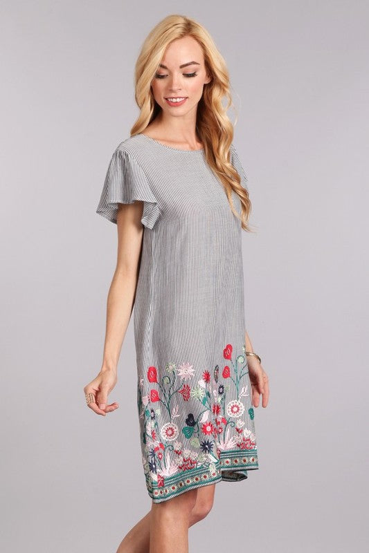 Striped Embroidered Floral Dress – Bloom Boutique