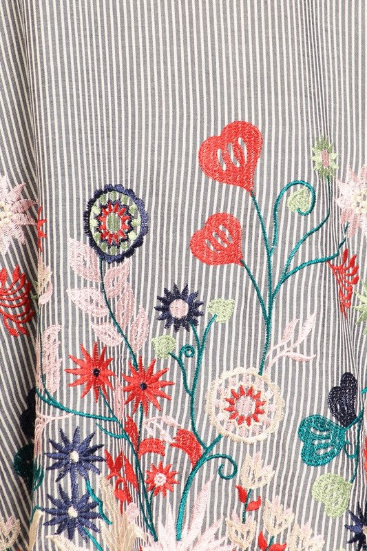 Striped Embroidered Floral Dress  Bloom Boutique