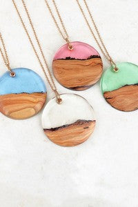 Wooden Resin Pendant Necklace