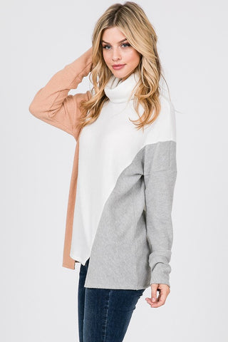 Two Toned Color Block Turtleneck